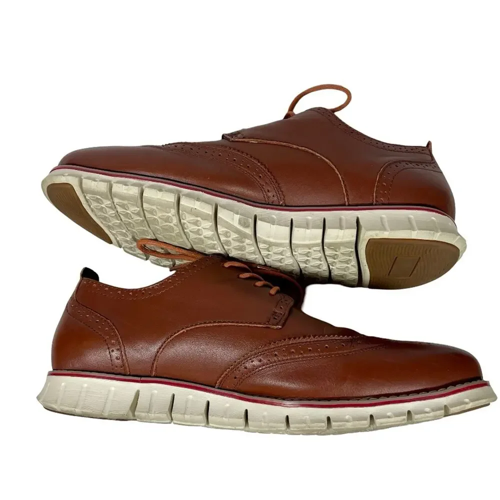 LAOKS Men's Brown Leather Wingtip Oxford Hybrid Dress Shoe Sz 10.5 Lace-Up